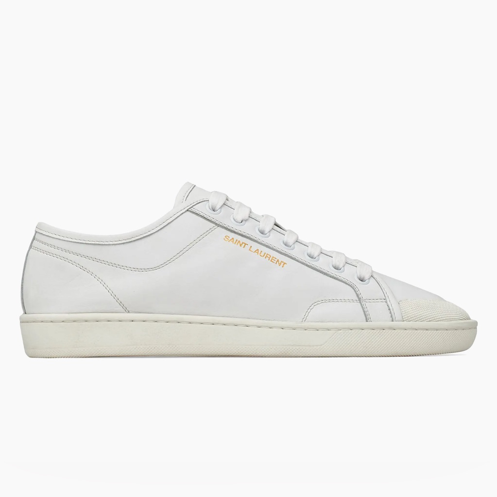 Saint Laurent White Leather Low-Top Sneakers With Gold Logo